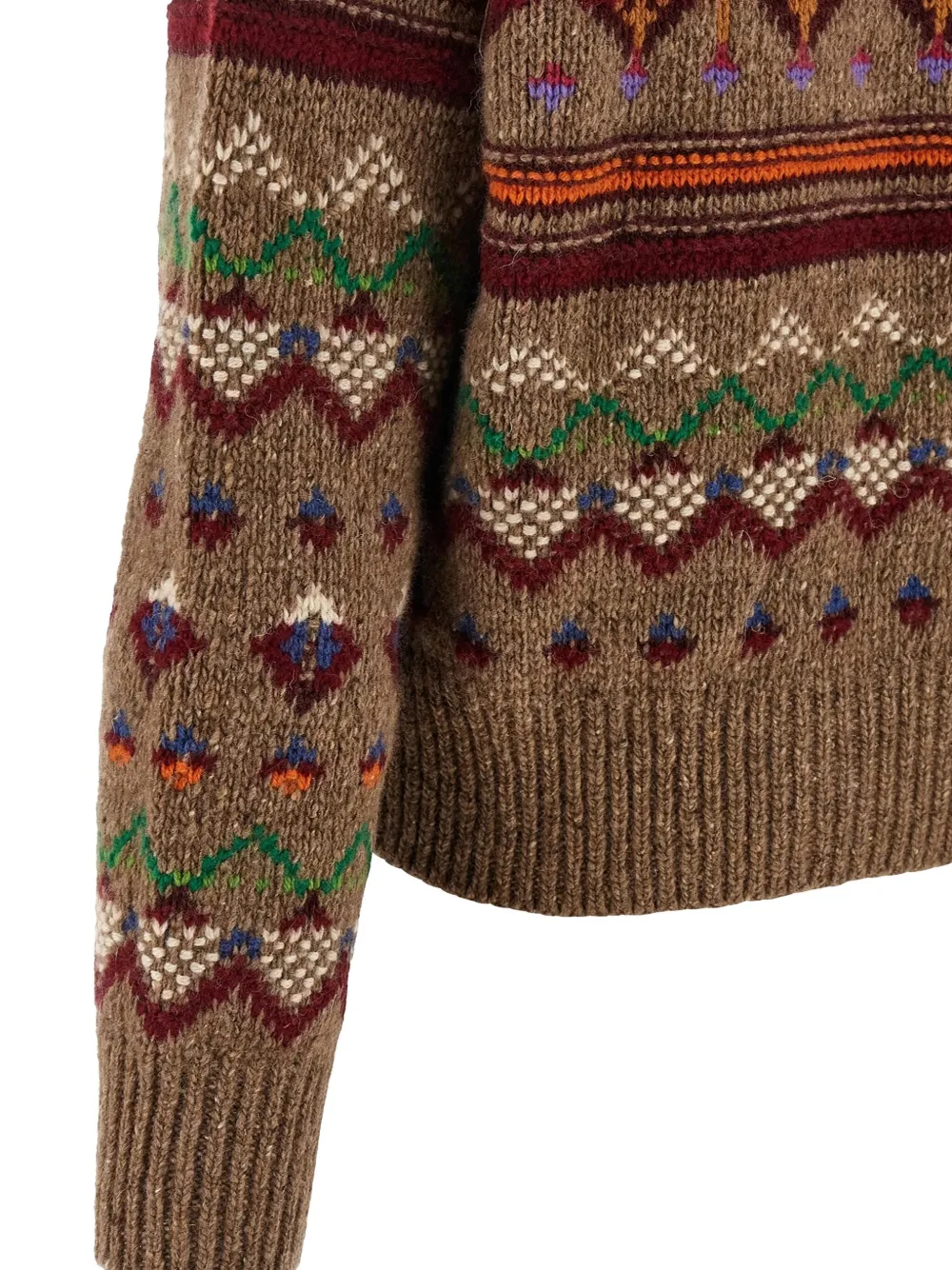Polo Ralph Lauren Jacquard Patterned Wool Sweater With Lace-up V-neck In Neutral
