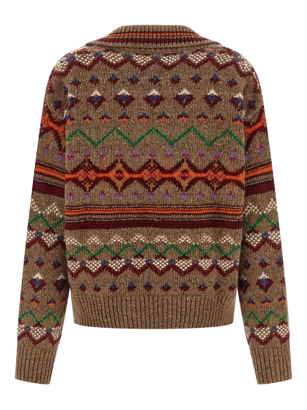 Polo Ralph Lauren Jacquard Patterned Wool Sweater With Lace-up V-neck In Neutral