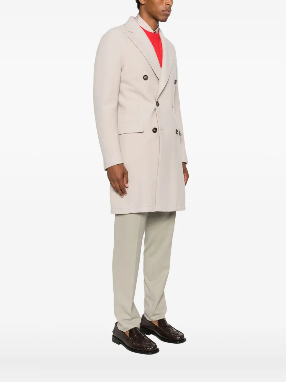Eleventy Double-breasted Button Coat In Neutral