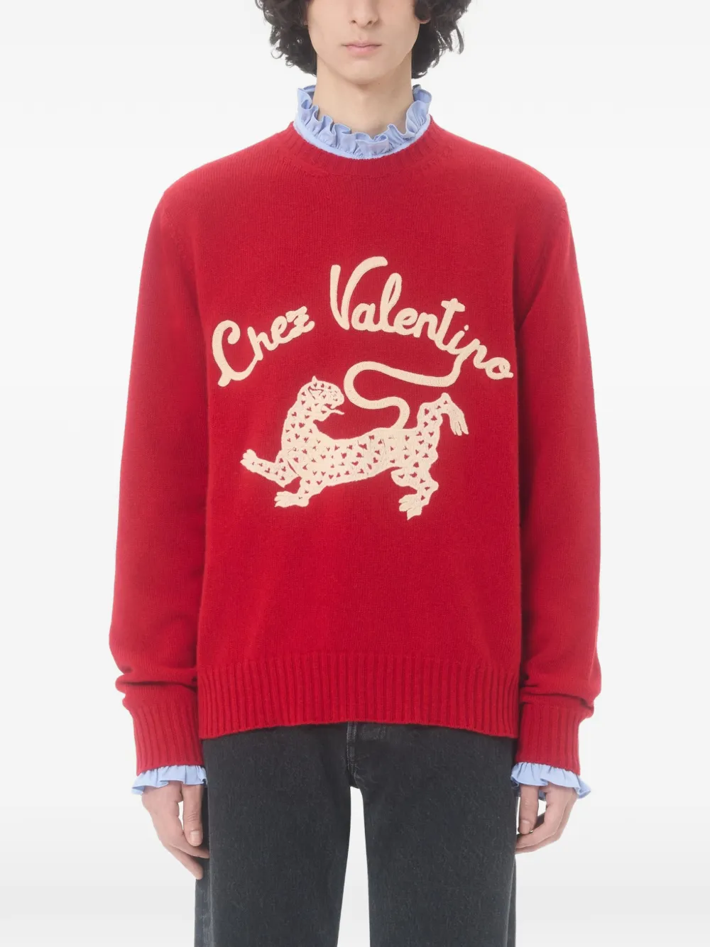 Valentino Garavani Wollen trui met geborduurde panter - Rood