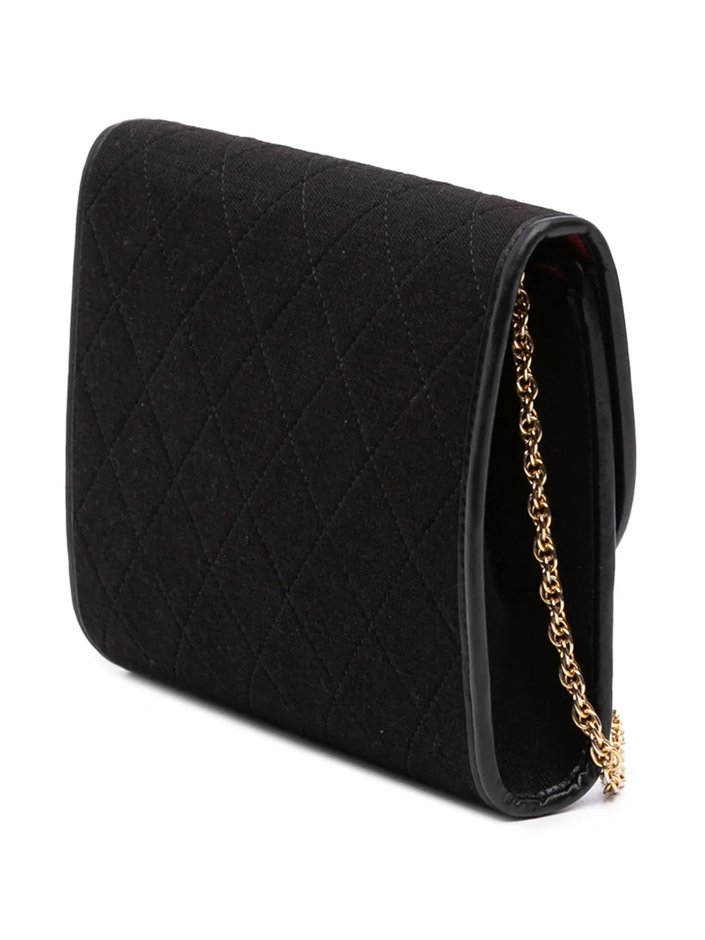 Pre-owned Chanel 1984-1986 Cc Quilted Jersey Chain Flap Crossbody Bag In Black