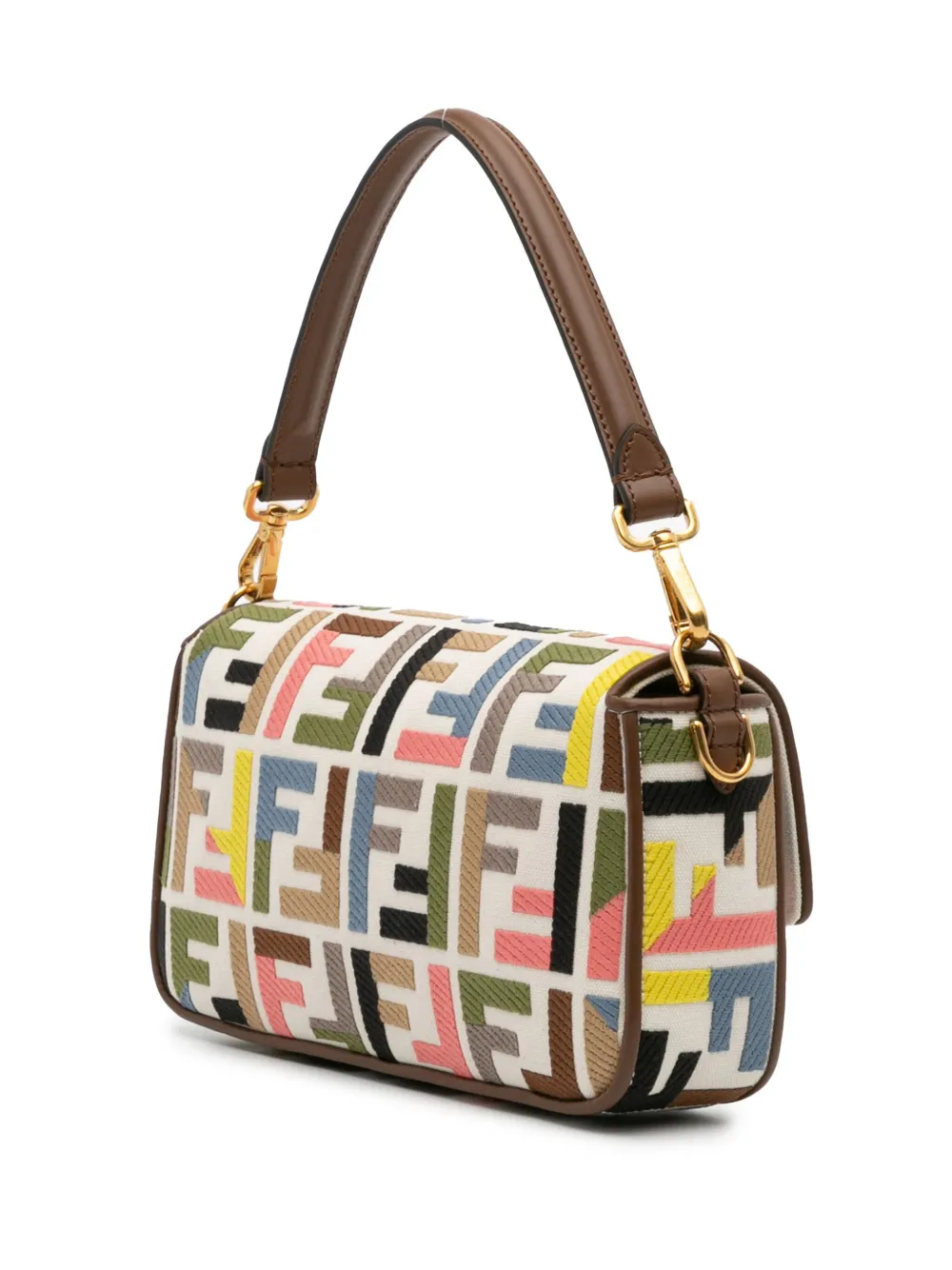 Pre-owned Fendi 2000-2017 Zucca Canvas Embroidered Baguette Satchel In Brown