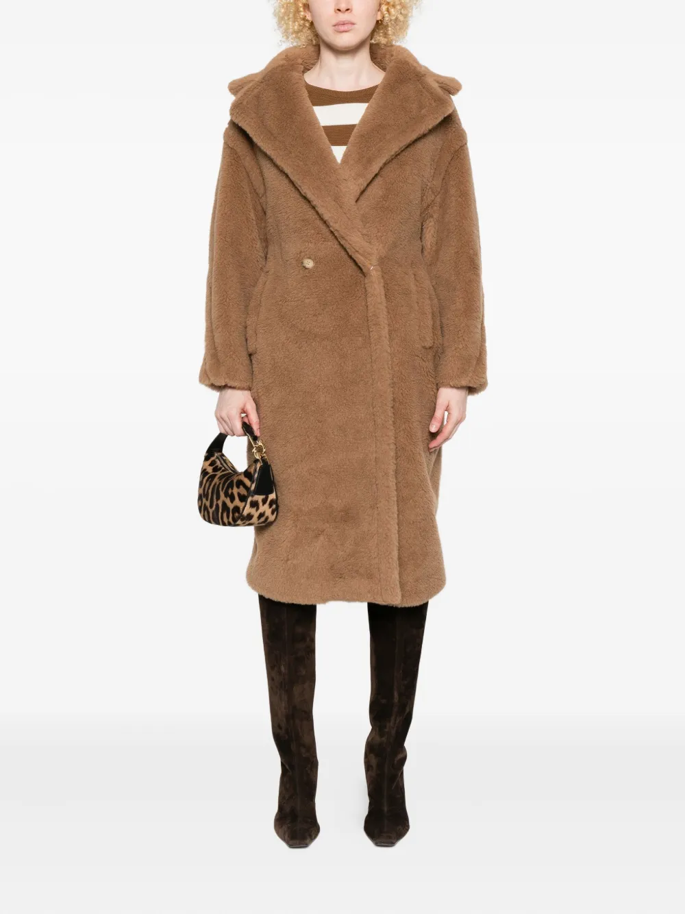 Max Mara Teddy Double-breasted Coat In Brown