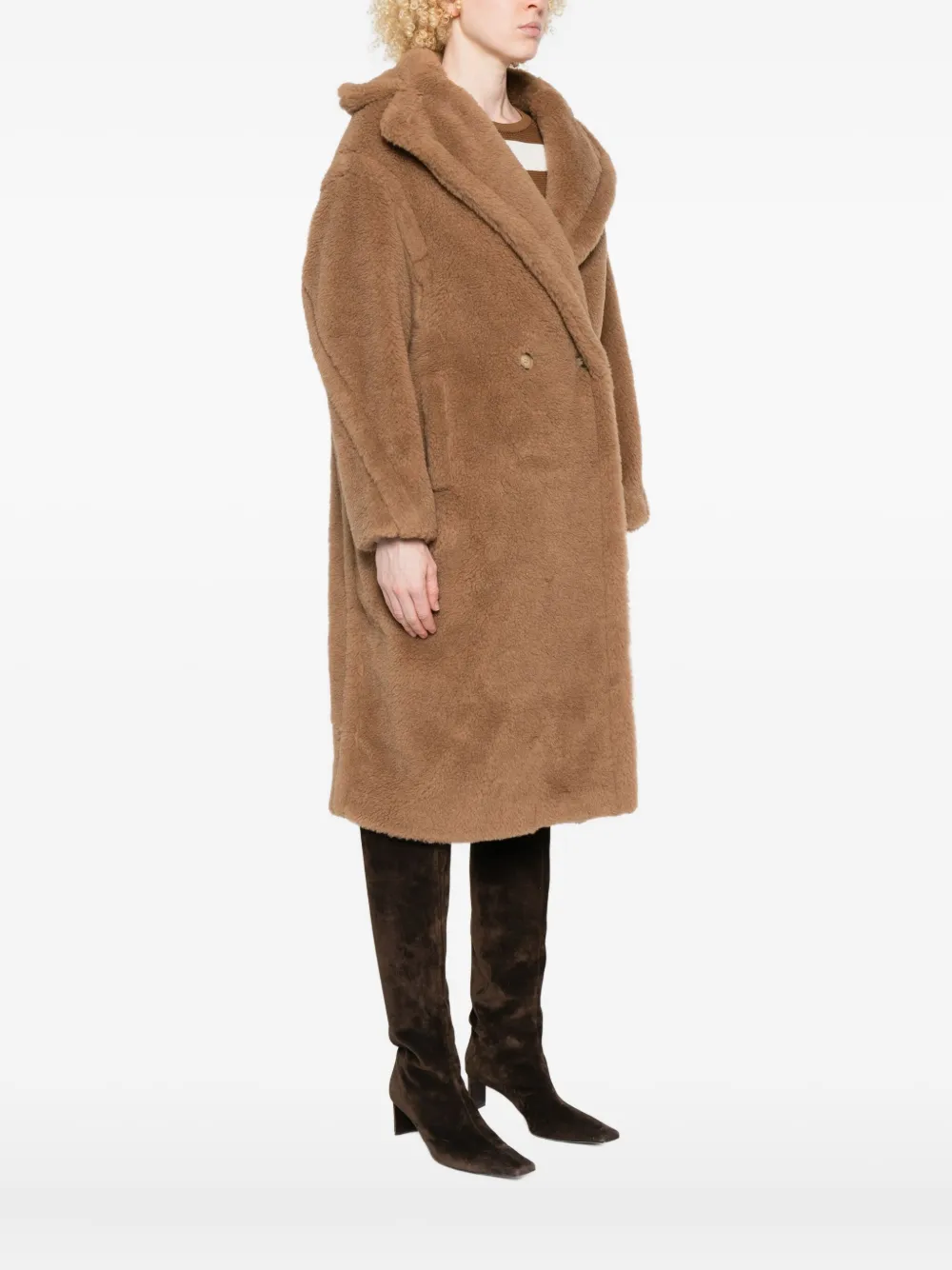 Max Mara Teddy Double-breasted Coat In Brown