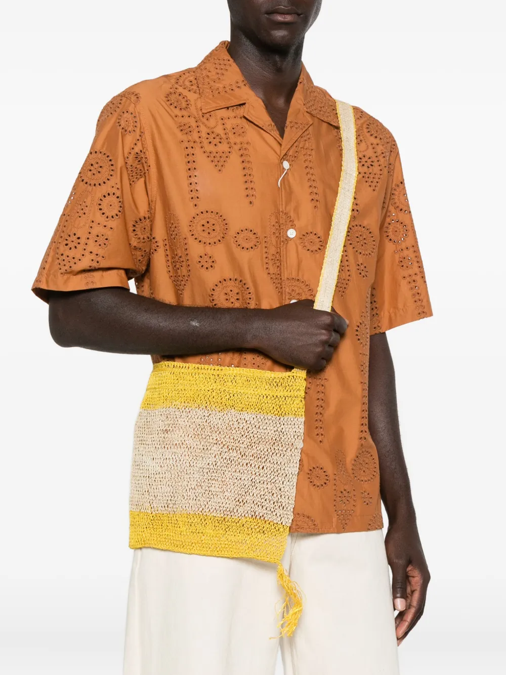 Slo_hand_made Tasselled Net Messenger Bag In Yellow