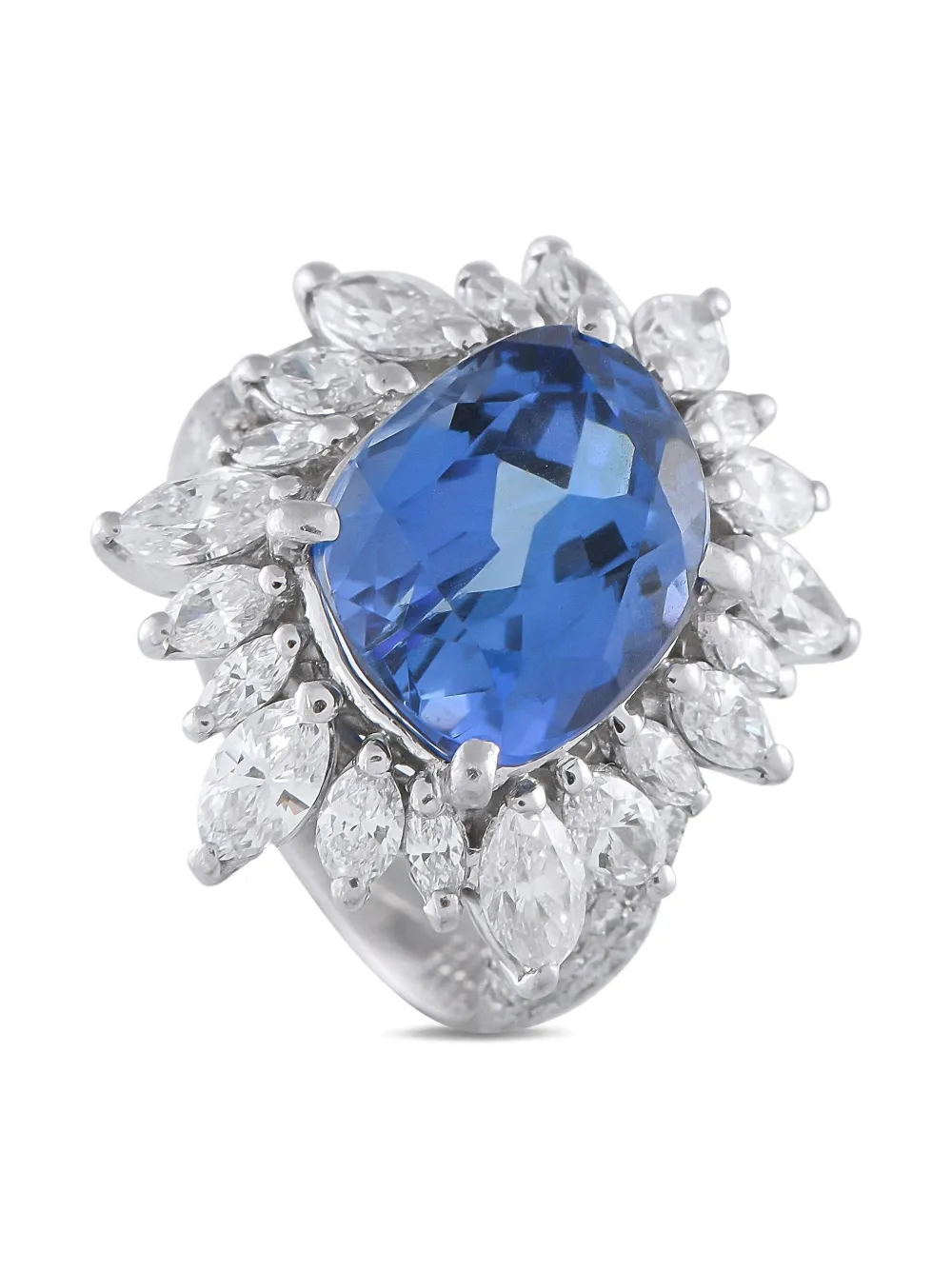 Pre-owned Lb Exclusive Platinum Diamond And Tanzanite Ring In Silver