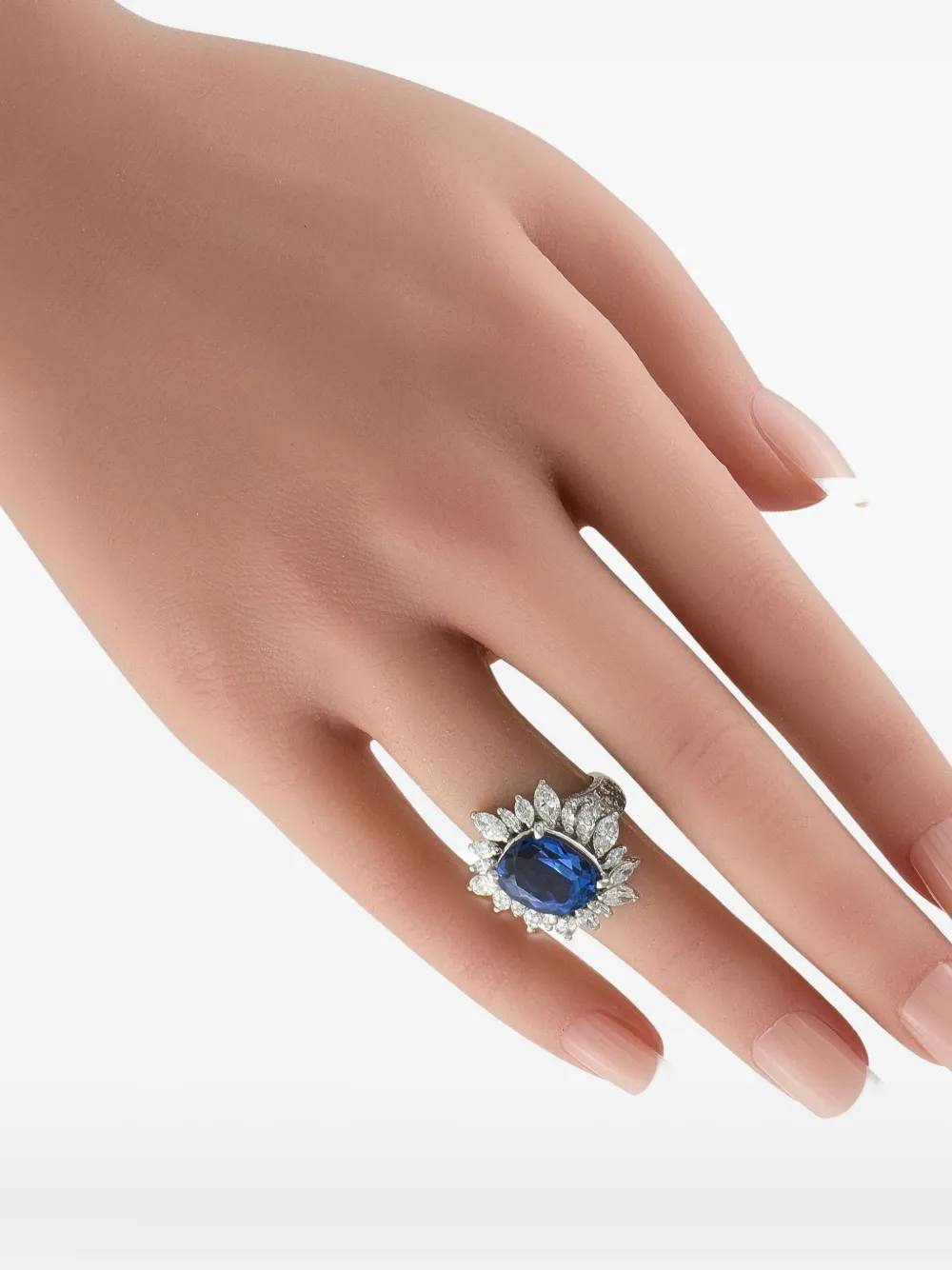 Pre-owned Lb Exclusive Platinum Diamond And Tanzanite Ring In Silver