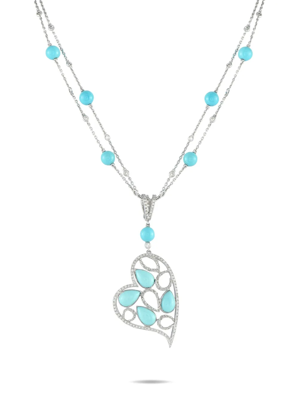 LB Exclusive 18K white gold Heart diamond and turquoise necklace - LB Exclusive 18K white gold Heart diamond and turquoise necklace -