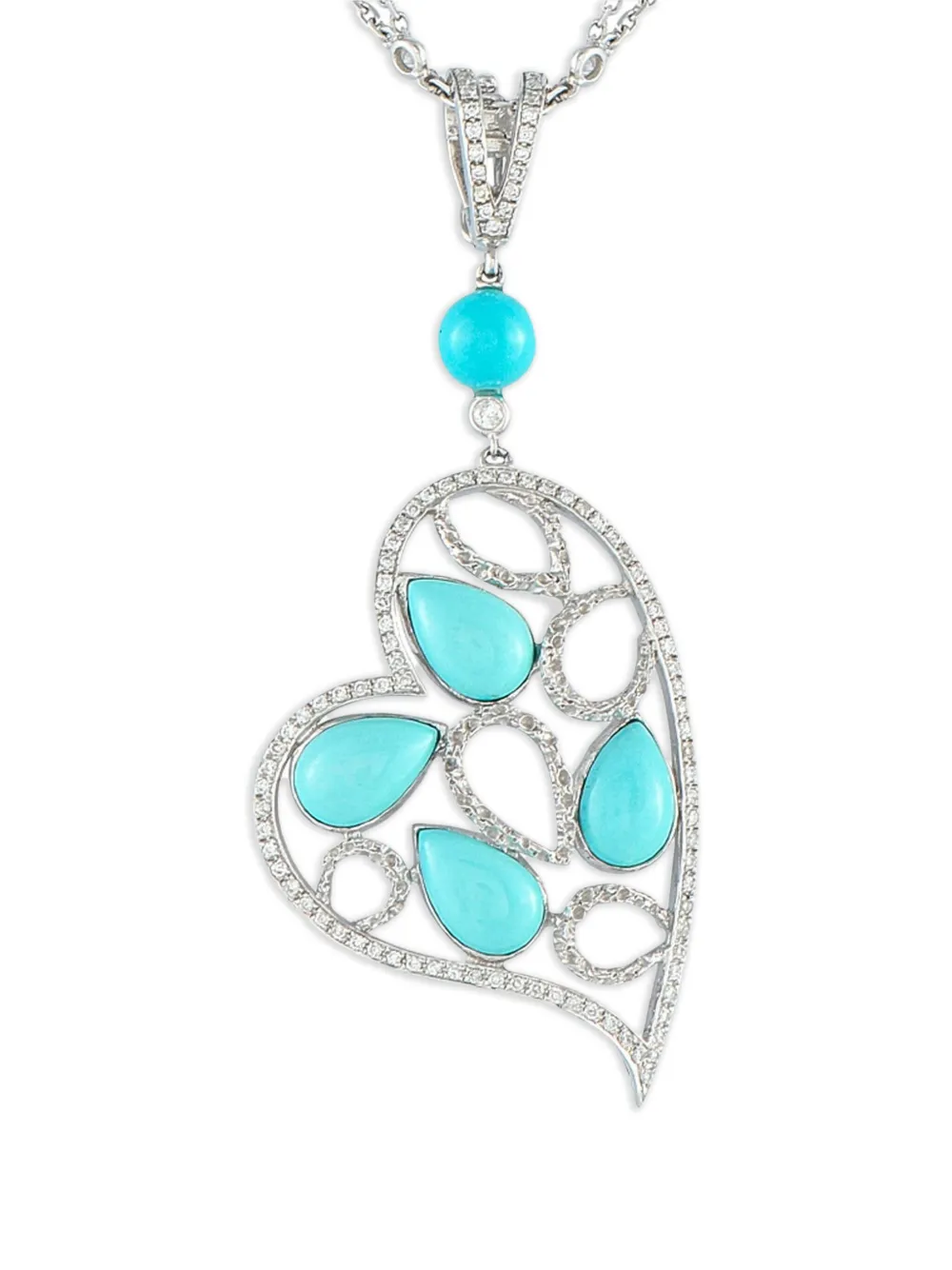 LB Exclusive 18K white gold Heart diamond and turquoise necklace | Image 2
