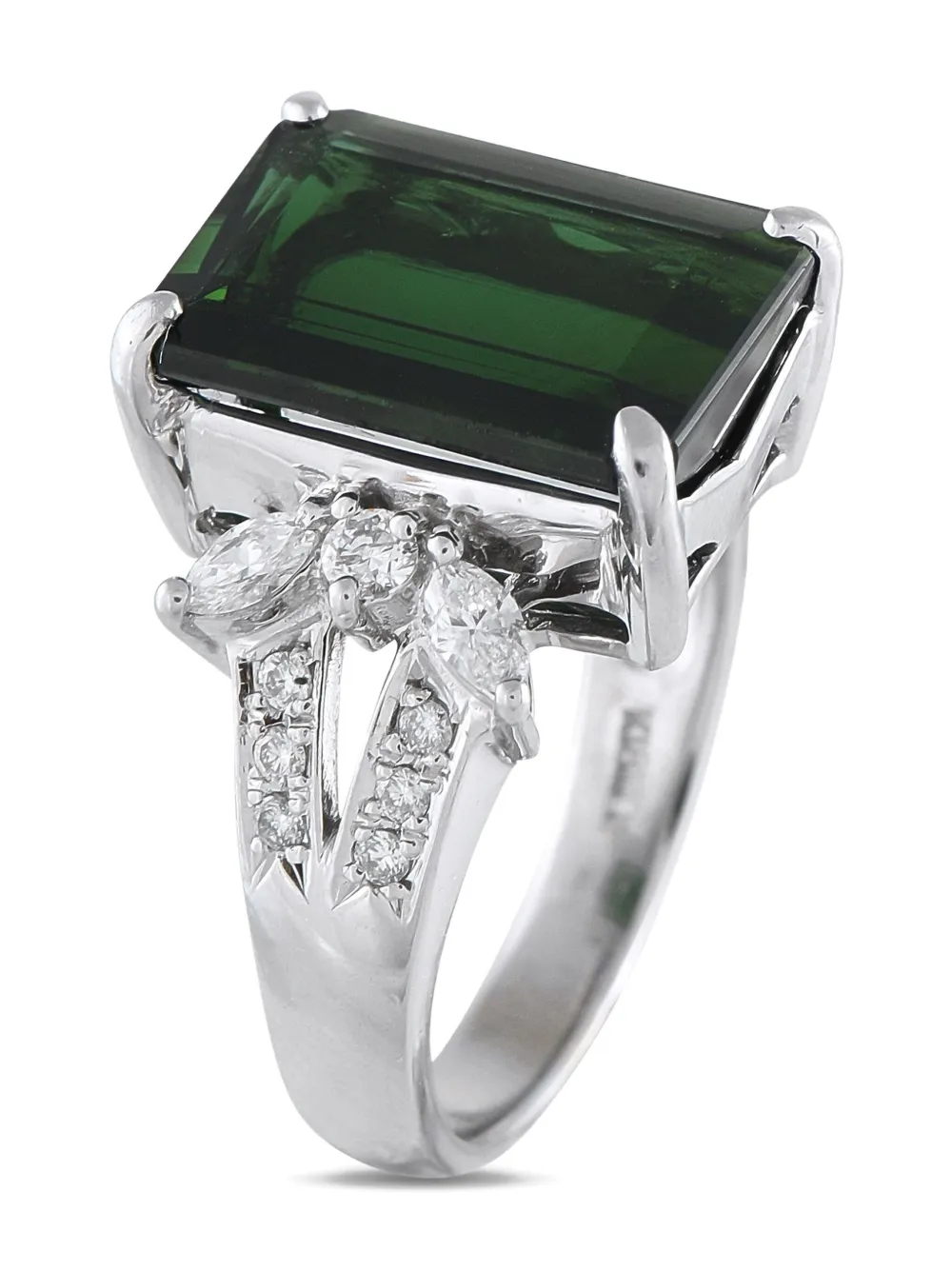 Pre-owned Lb Exclusive Platinum Diamond And Tourmaline Ring In Silver