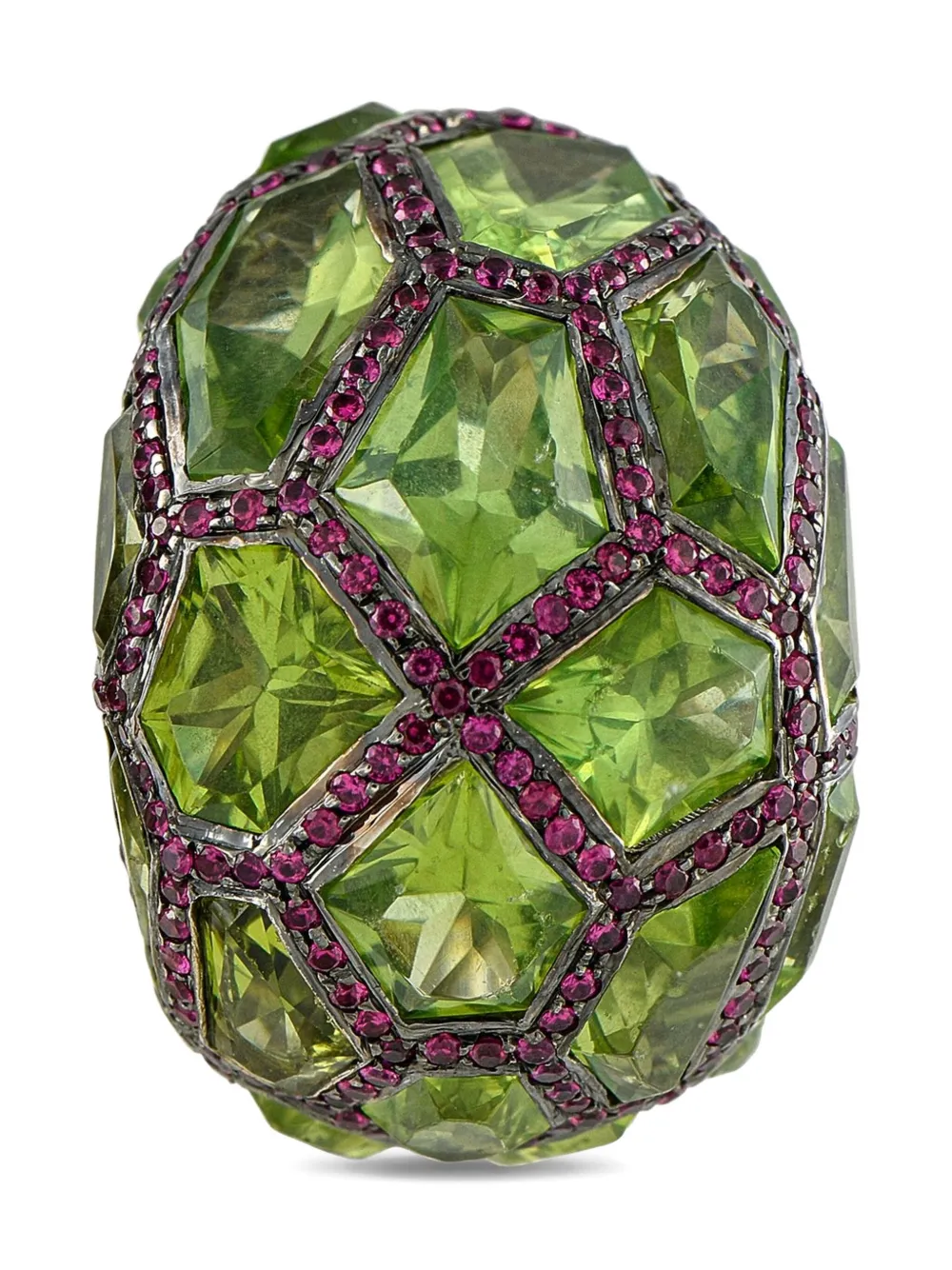 Pre-owned De Grisogono 18k White Gold Peridot And Ruby Earrings In Silver