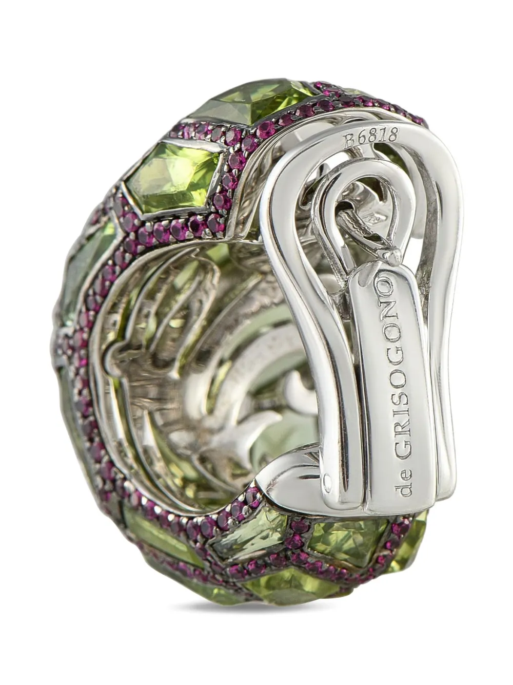 Pre-owned De Grisogono 18k White Gold Peridot And Ruby Earrings In Silver