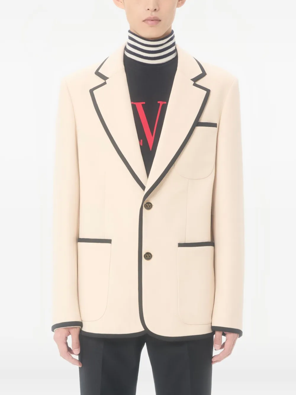 Valentino Garavani Blazer met enkele rij knopen en afwerking Beige