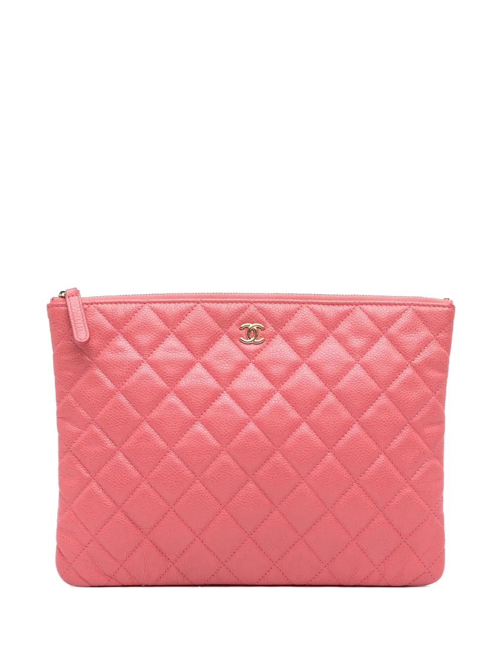 Pre-owned Chanel 2018 Medium Quilted Caviar O Case Clutch Bag In Pink