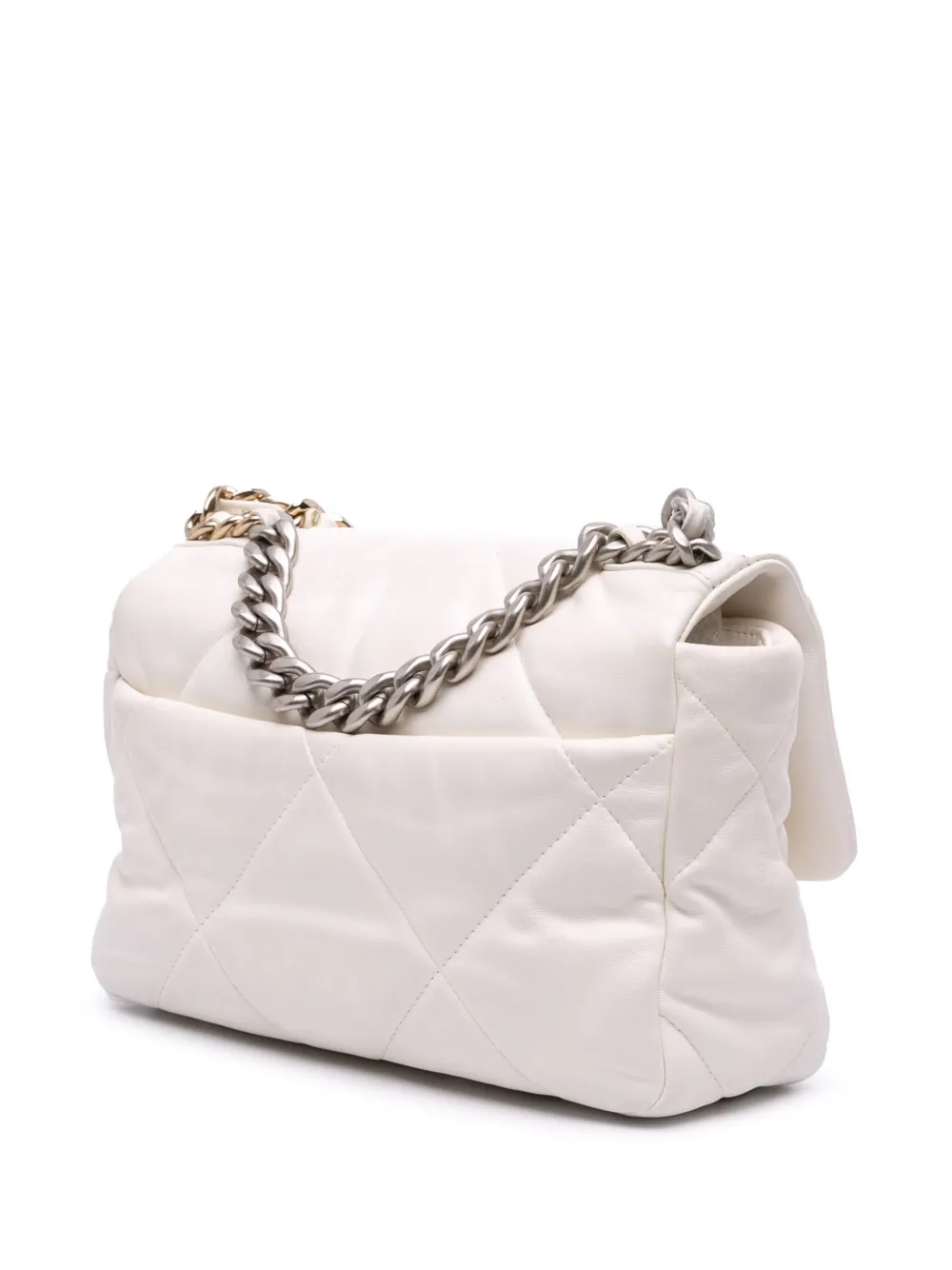 Pre-owned Chanel 2021-2025 Medium Lambskin 19 Flap Satchel In White