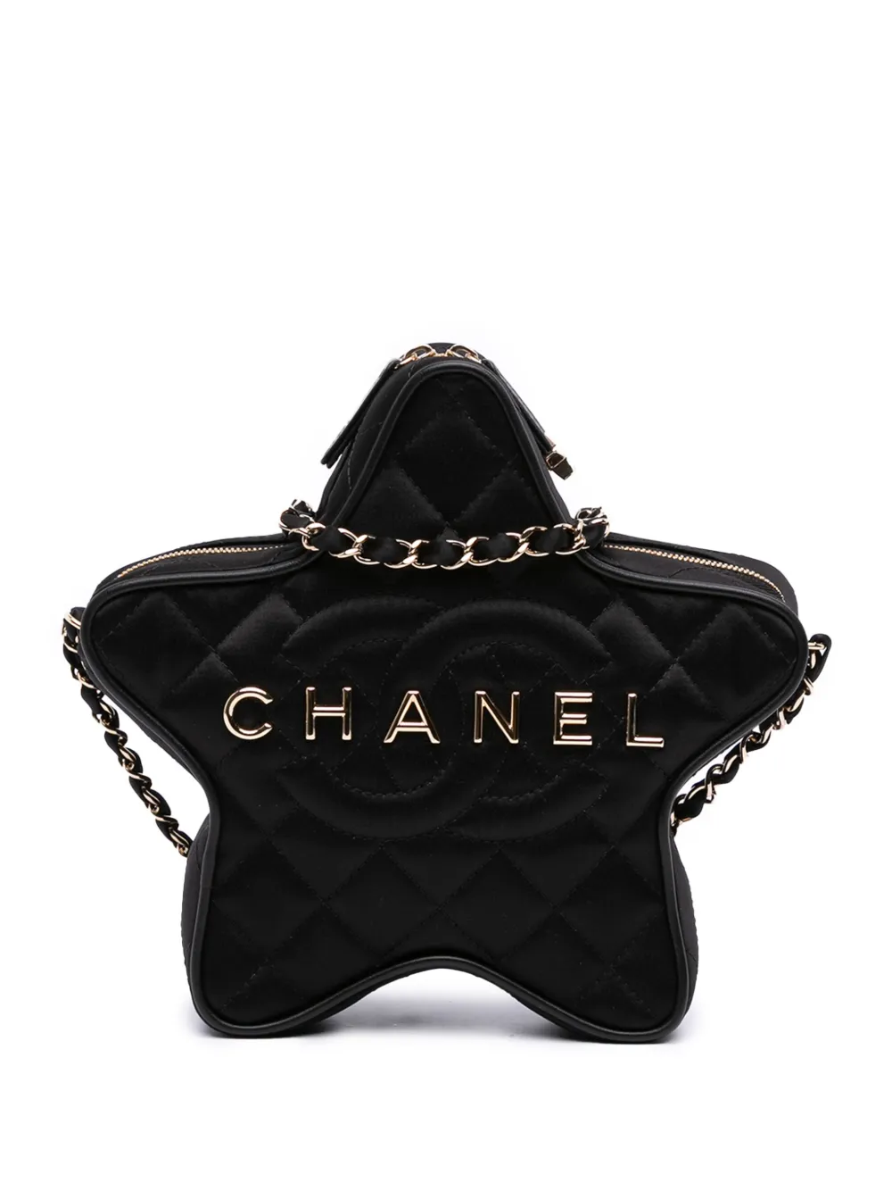 CHANEL Pre-Owned 2021-2025 マトラッセ サテン ウォークオブフェイム スター ショルダーバッグ - ブラック CHANEL Pre-Owned 2021-2025 マトラッセ サテン ウォークオブフェイム スター ショルダーバッグ - ブラック