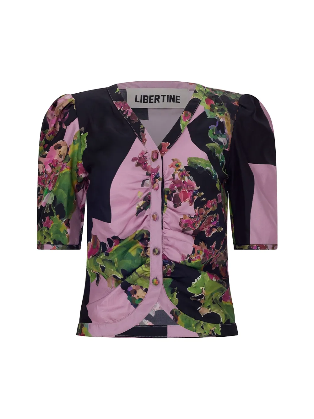 Libertine Puff-sleeve Floral-print Blouse In Pink