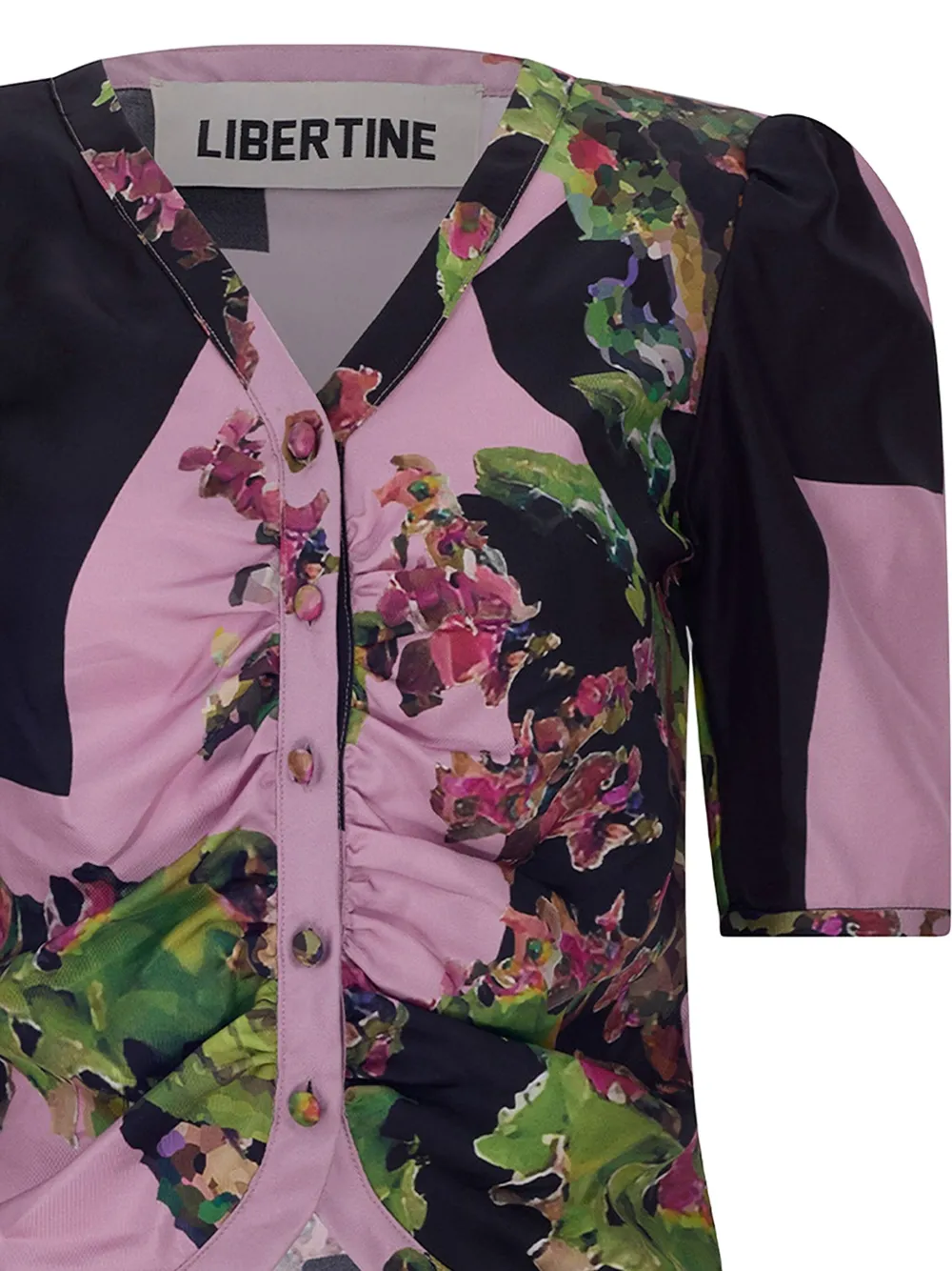 Libertine puff-sleeve floral-print blouse - Roze
