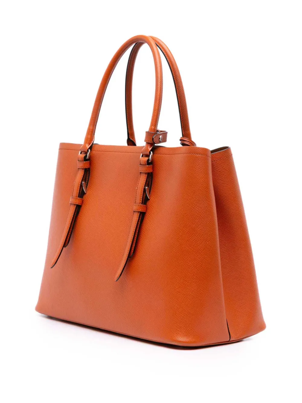 Pre-owned Prada 2000-2025 Medium Saffiano Cuir Double Satchel In Orange