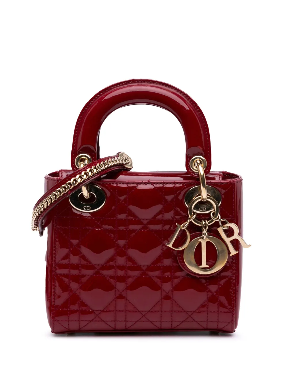 Pre-owned Dior 2019 Mini Patent Cannage Lady  Satchel In Red