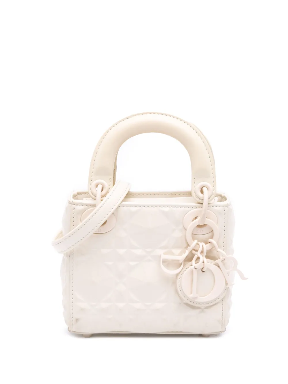 Pre-owned Dior 2022 Micro Ultra Matte Calfskin Cannage Diamond Motif Lady  Satchel In White