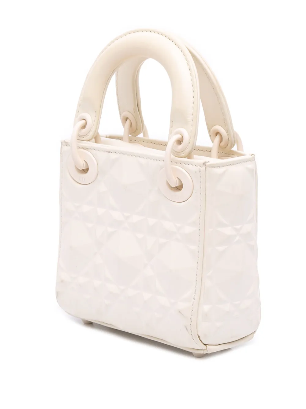Pre-owned Dior 2022 Micro Ultra Matte Calfskin Cannage Diamond Motif Lady  Satchel In White