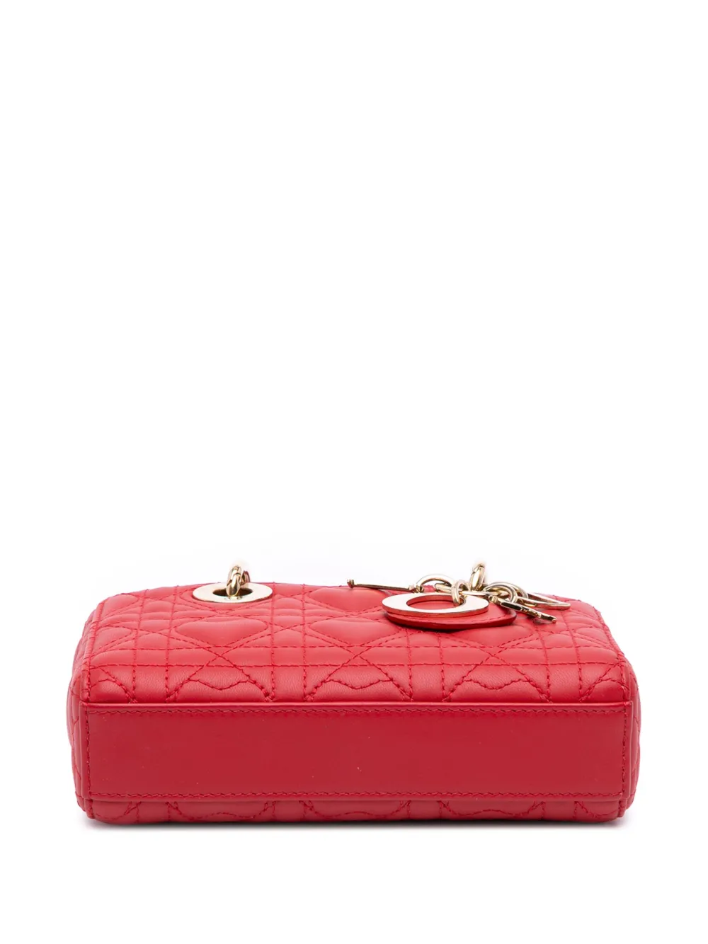 Pre-owned Dior 2022 Micro Lambskin Cannage Lady D Joy Satchel In Red