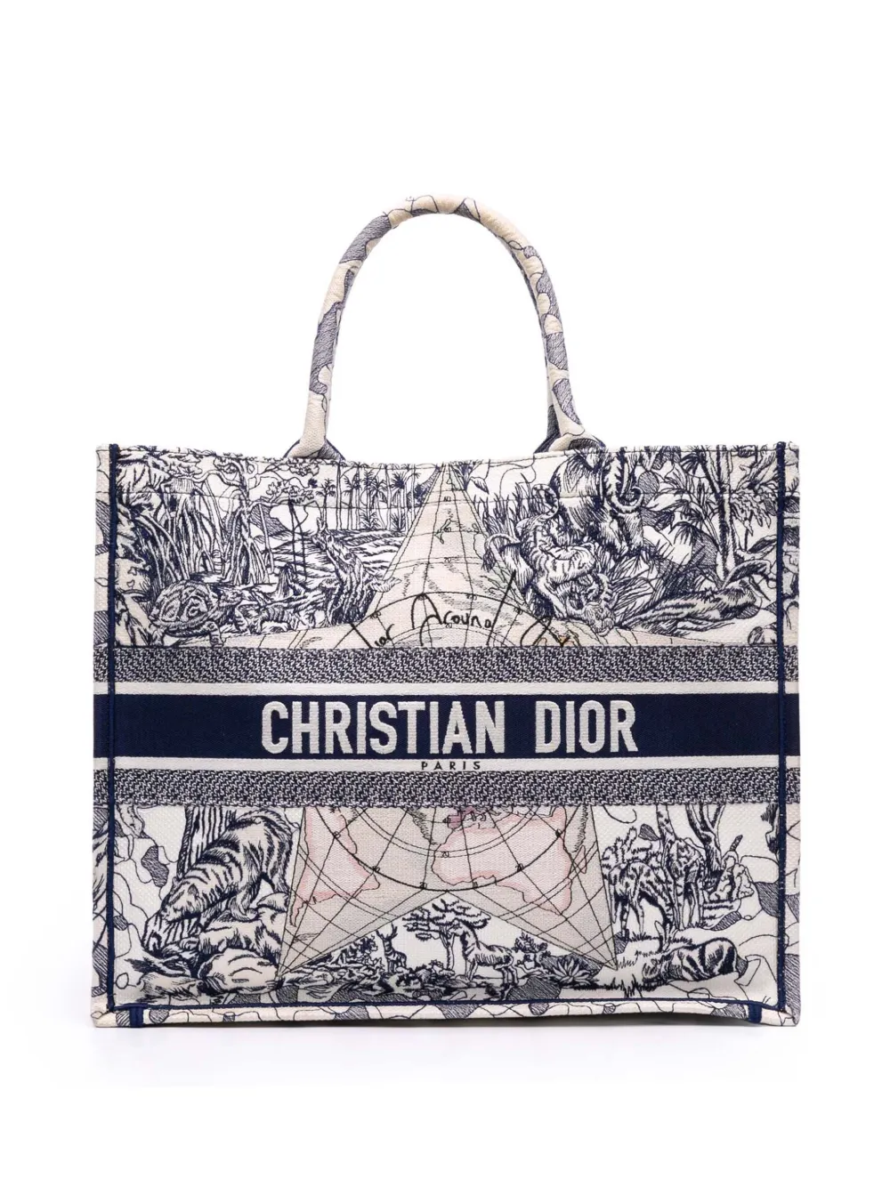 Christian Dior Pre-Owned 2020 ラージ キャンバス エンブロイダリー アラウンドザワールド ブックトートバッグ Christian Dior Pre-Owned 2020 ラージ キャンバス エンブロイダリー アラウンドザワールド ブックトートバッグ