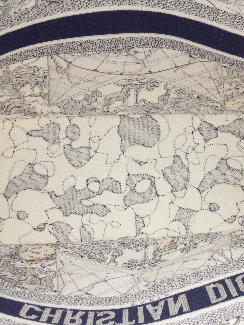 Pre-owned Dior 2020 Large Canvas Embroidered Around The World Book Tote Bag In Blue