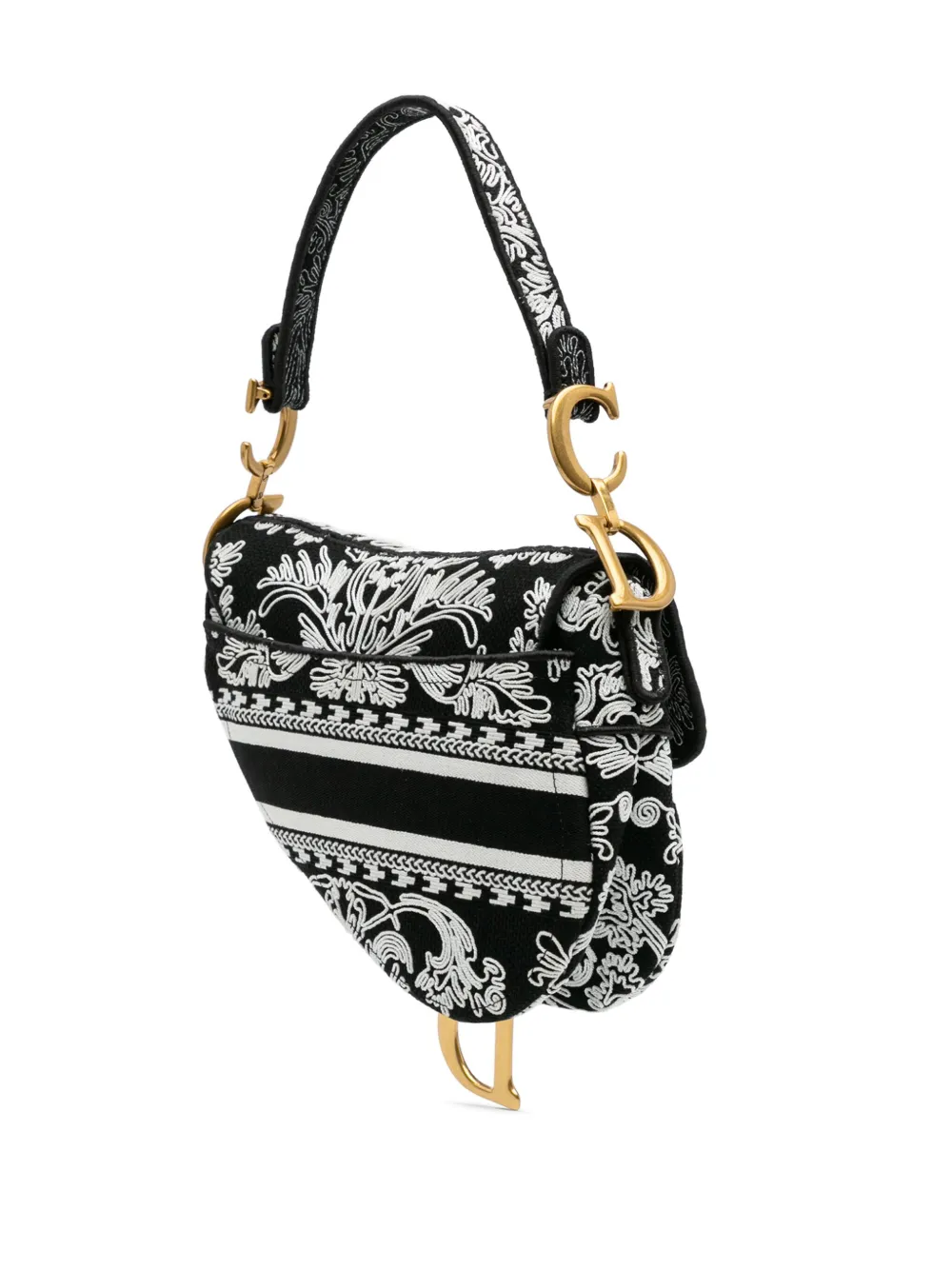 Pre-owned Dior 2002 Canvas Embroidered Ornamental Cornely Saddle Bag Shoulder Bag In Black