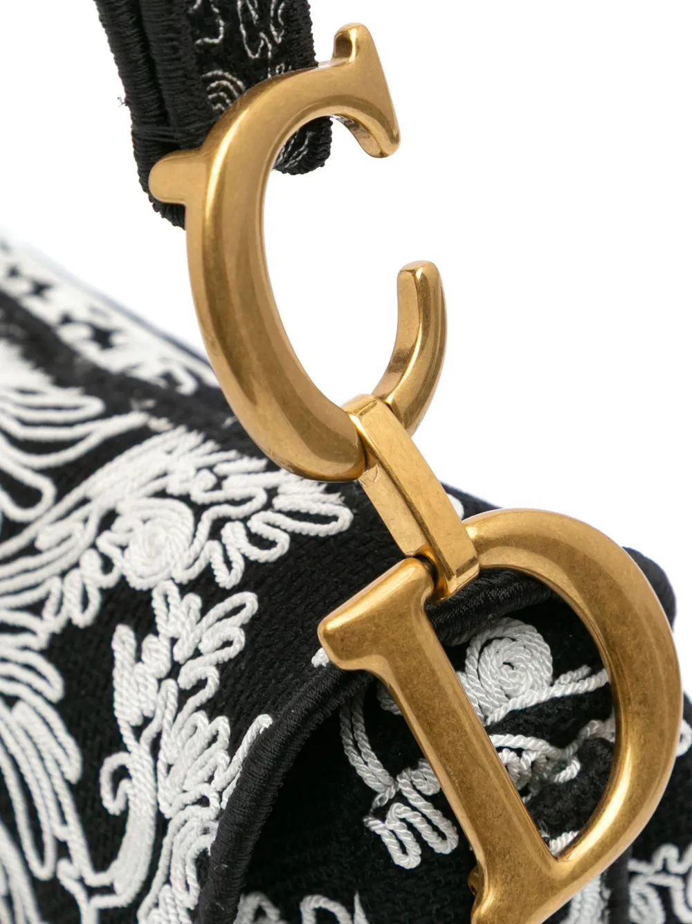Pre-owned Dior 2002 Canvas Embroidered Ornamental Cornely Saddle Bag Shoulder Bag In Black