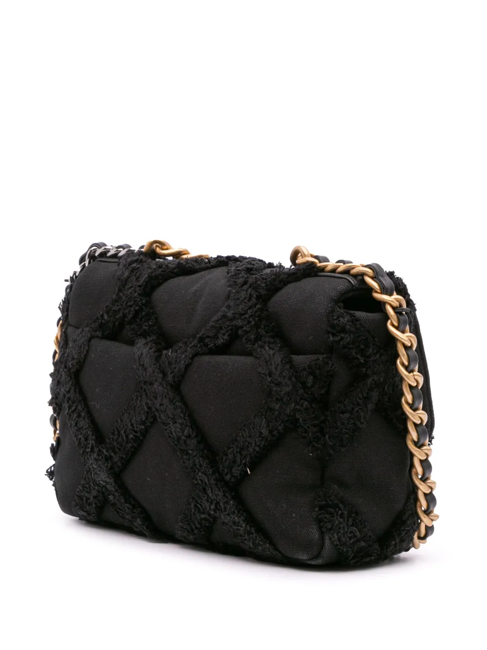Pre-owned Chanel 2020 Medium Canvas And Cotton 19 Flap Satchel In Black