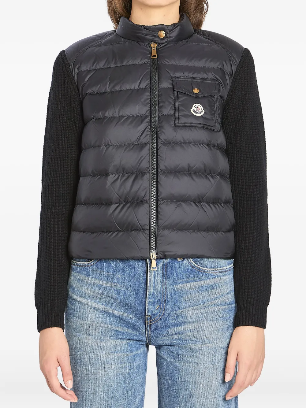 Moncler Padded Cardigan Puffer Jackets Black In Blue