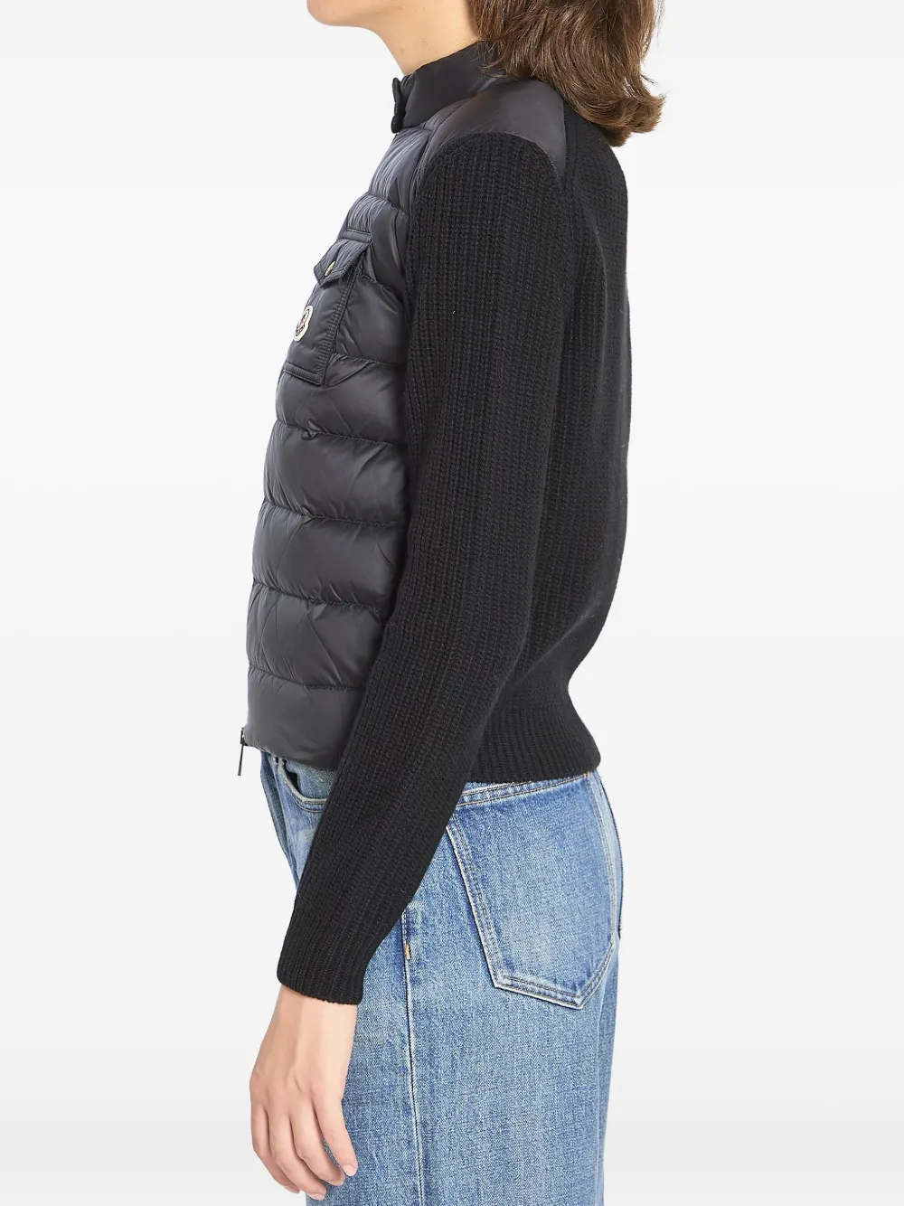 Moncler Padded Cardigan Puffer Jackets Black In Blue