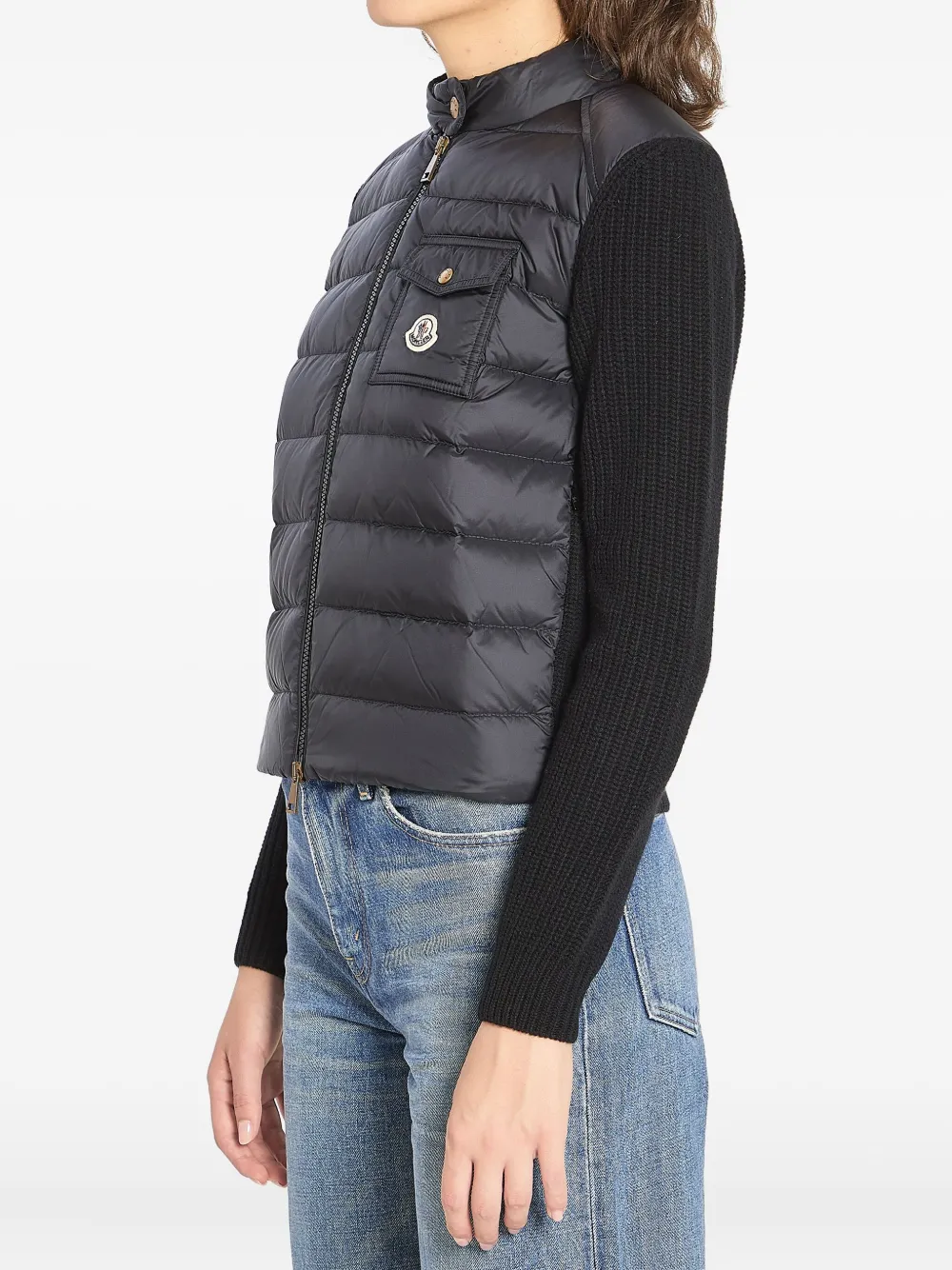 Moncler Padded Cardigan Puffer Jackets Black In Blue