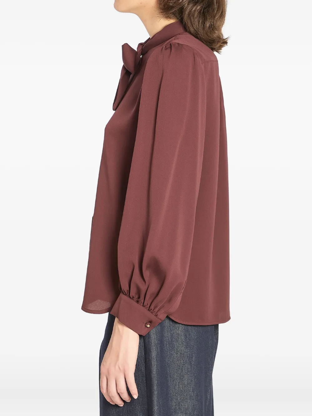 Max Mara Melania Silk Shirt Bow Detail In Brown