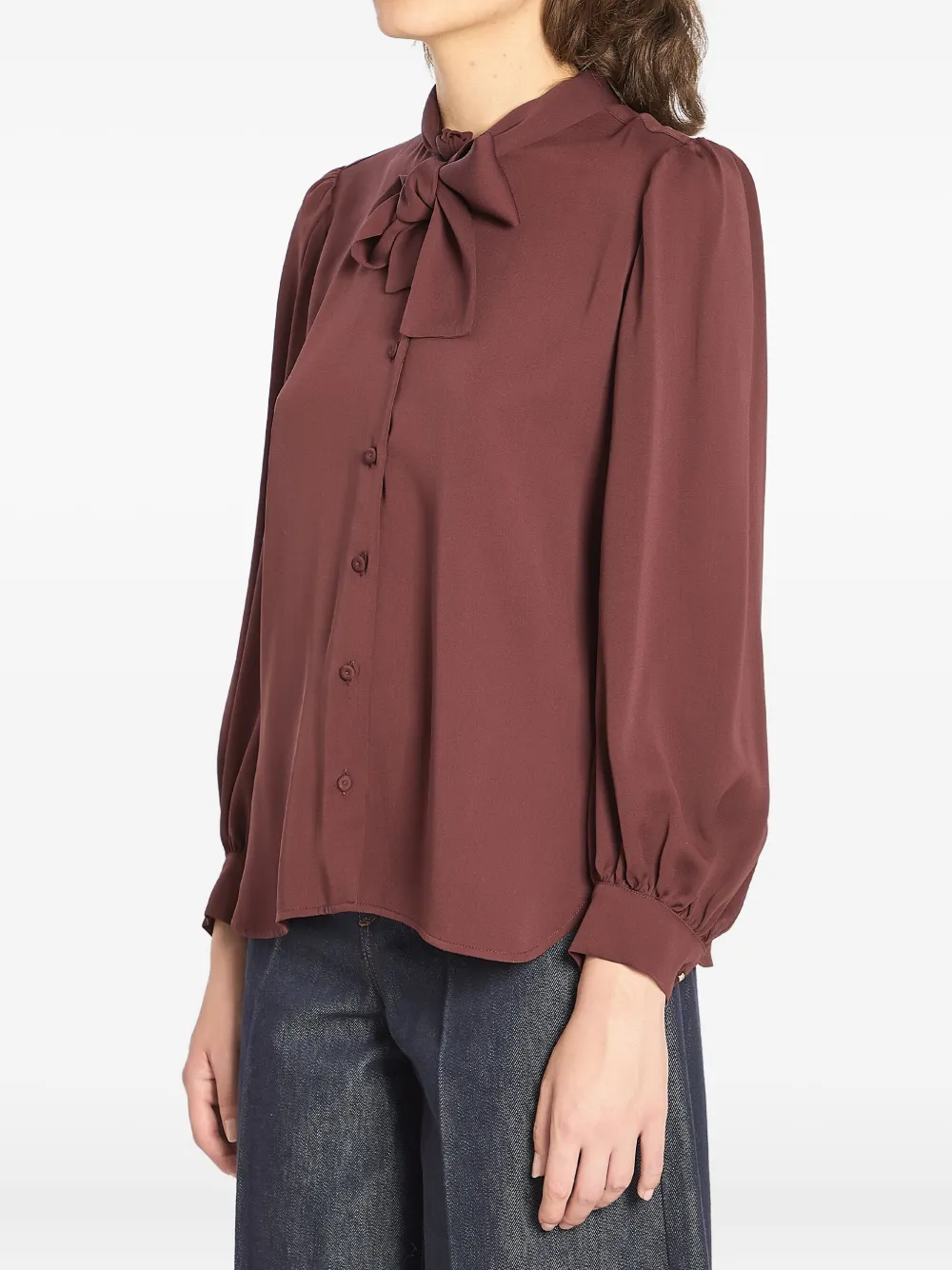 Max Mara puff-sleeve bow blouse - Bruin