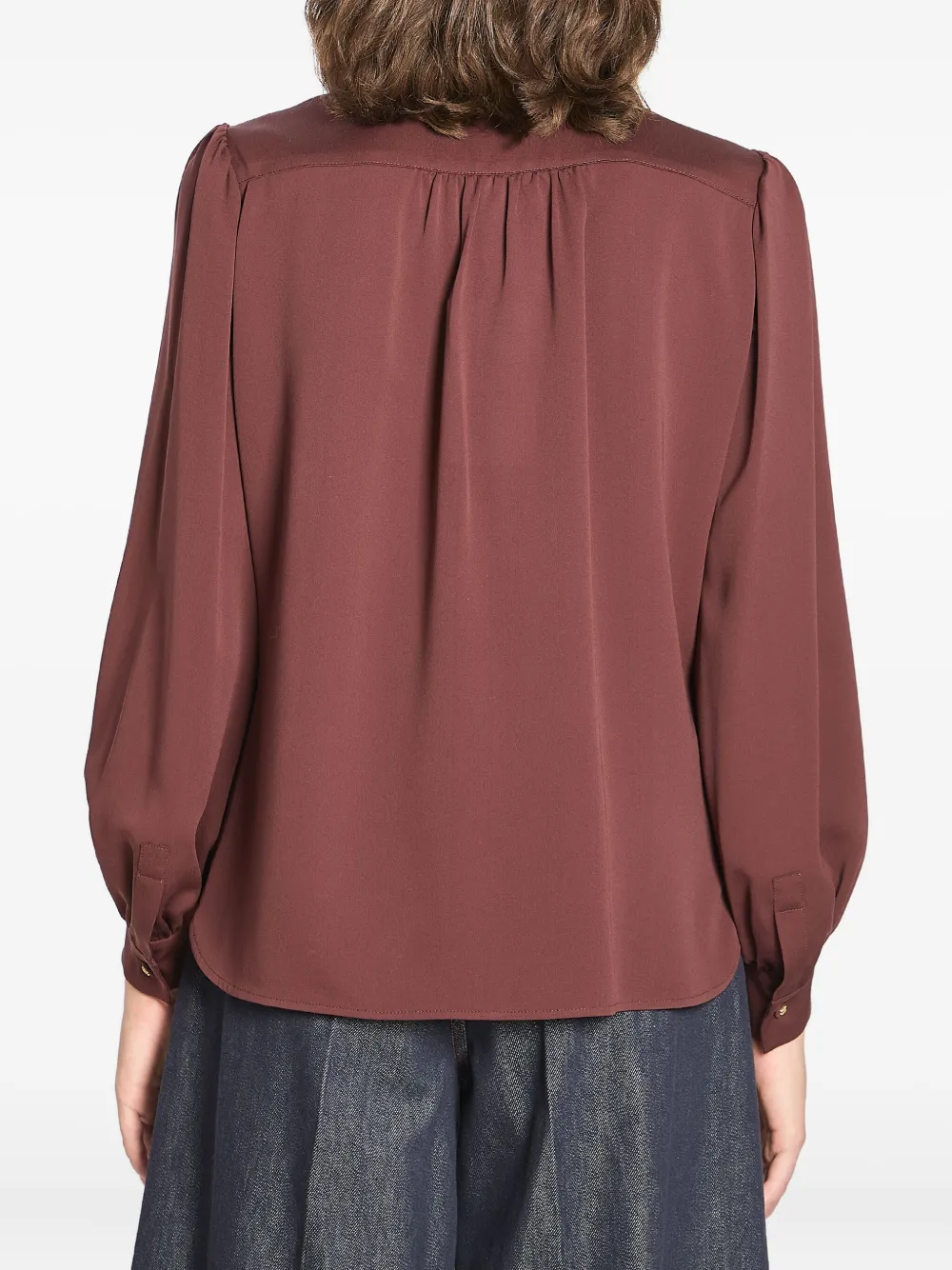 Max Mara Melania Silk Shirt Bow Detail In Brown