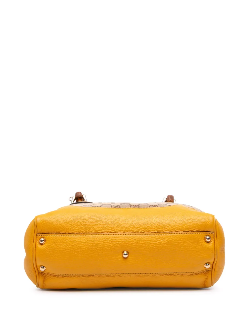 Pre-owned Gucci 2016-2025 Small Gg Canvas Diana Bamboo Top Handle Tote Satchel In Yellow
