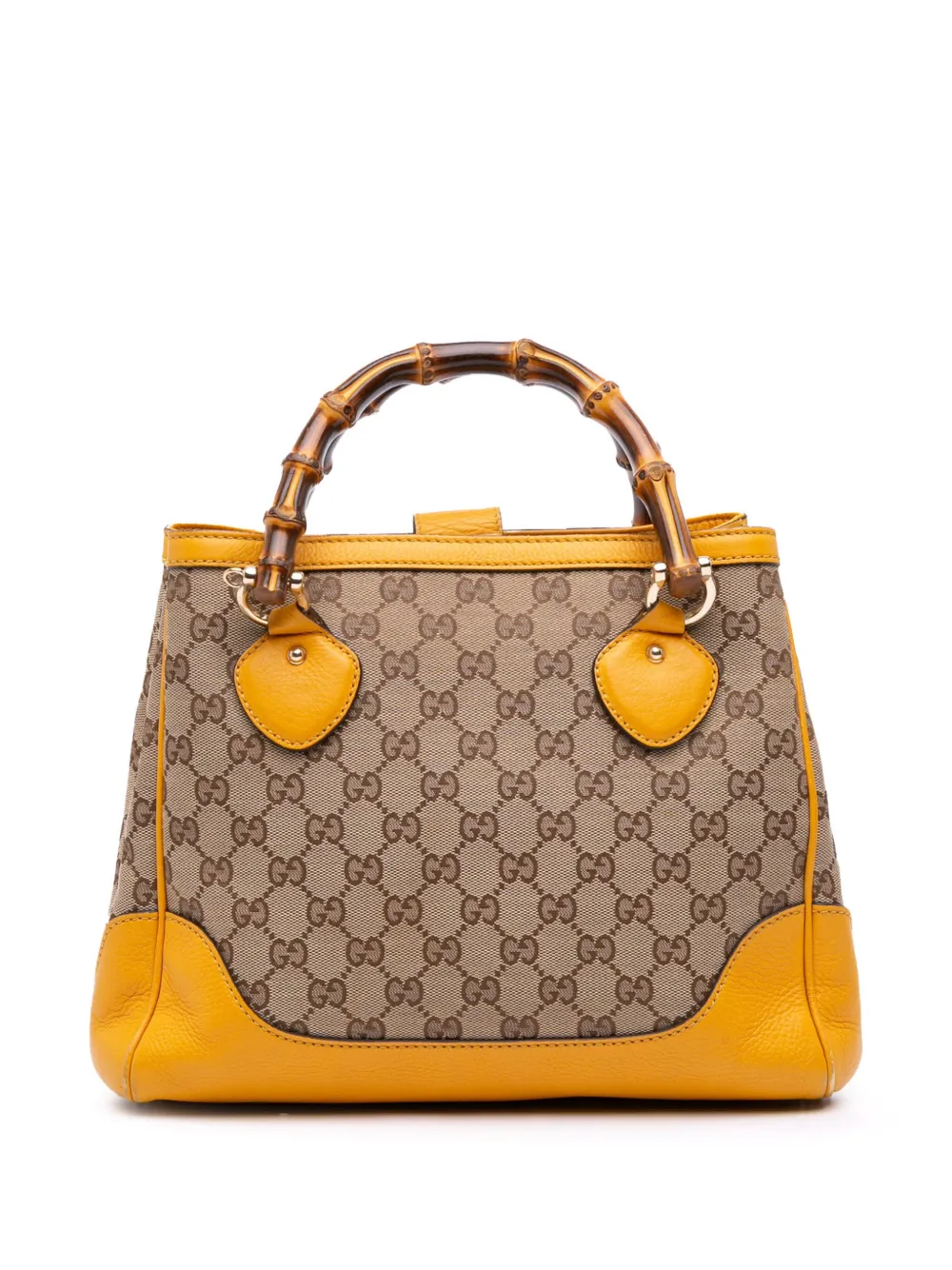 Pre-owned Gucci 2016-2025 Small Gg Canvas Diana Bamboo Top Handle Tote Satchel In Yellow