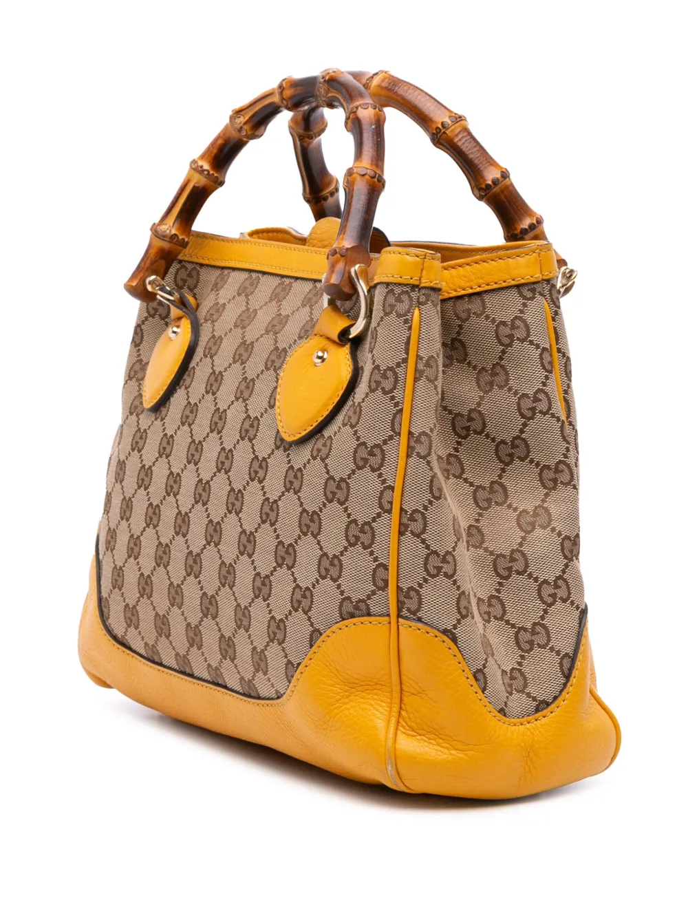 Pre-owned Gucci 2016-2025 Small Gg Canvas Diana Bamboo Top Handle Tote Satchel In Yellow