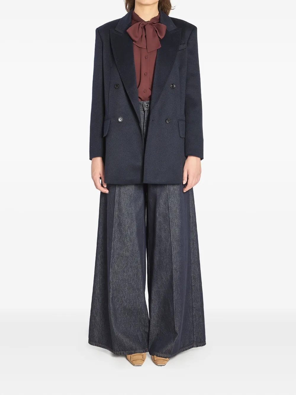 Max Mara Double-breasted Flap-pocket Blazer In Blue