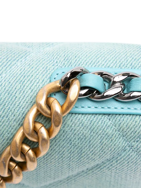 CHANEL Pre-Owned 2021 Denim 19 Wallet On Chain Satchel | Blue