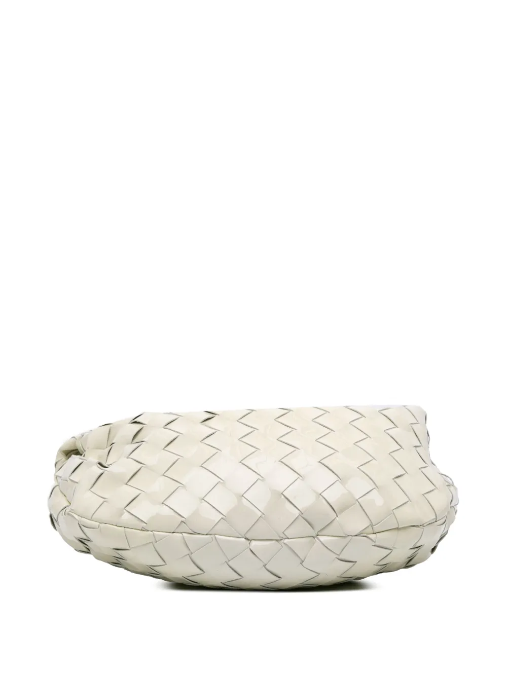 Pre-owned Bottega Veneta 2012-2025 Mini Patent Intrecciato Jodie Hobo Bag In White