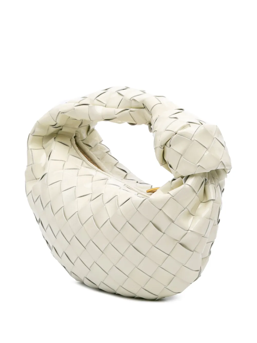Pre-owned Bottega Veneta 2012-2025 Mini Patent Intrecciato Jodie Hobo Bag In White