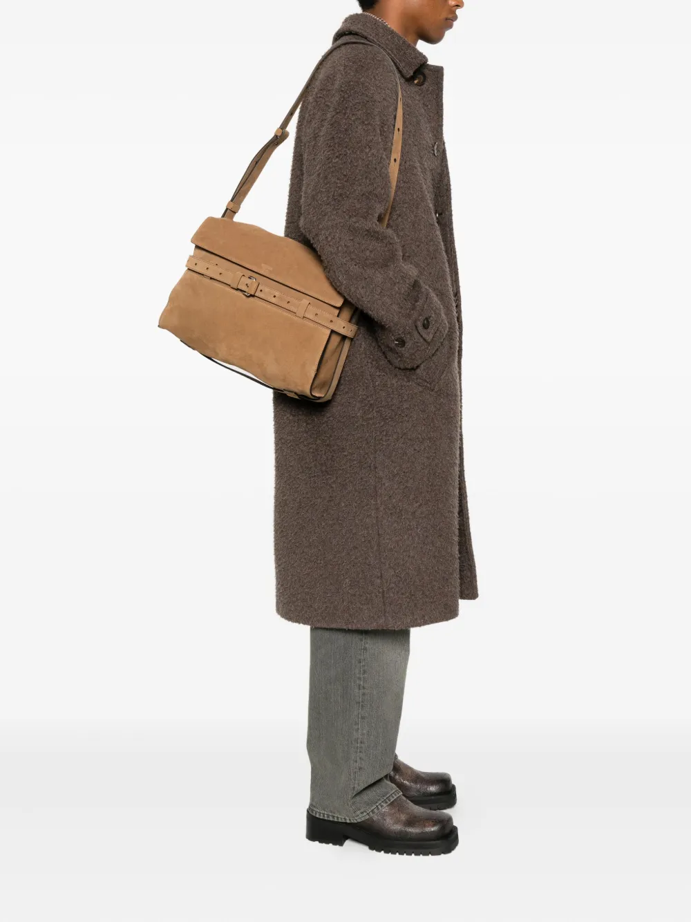 Moschino belted suede messenger bag - Bruin
