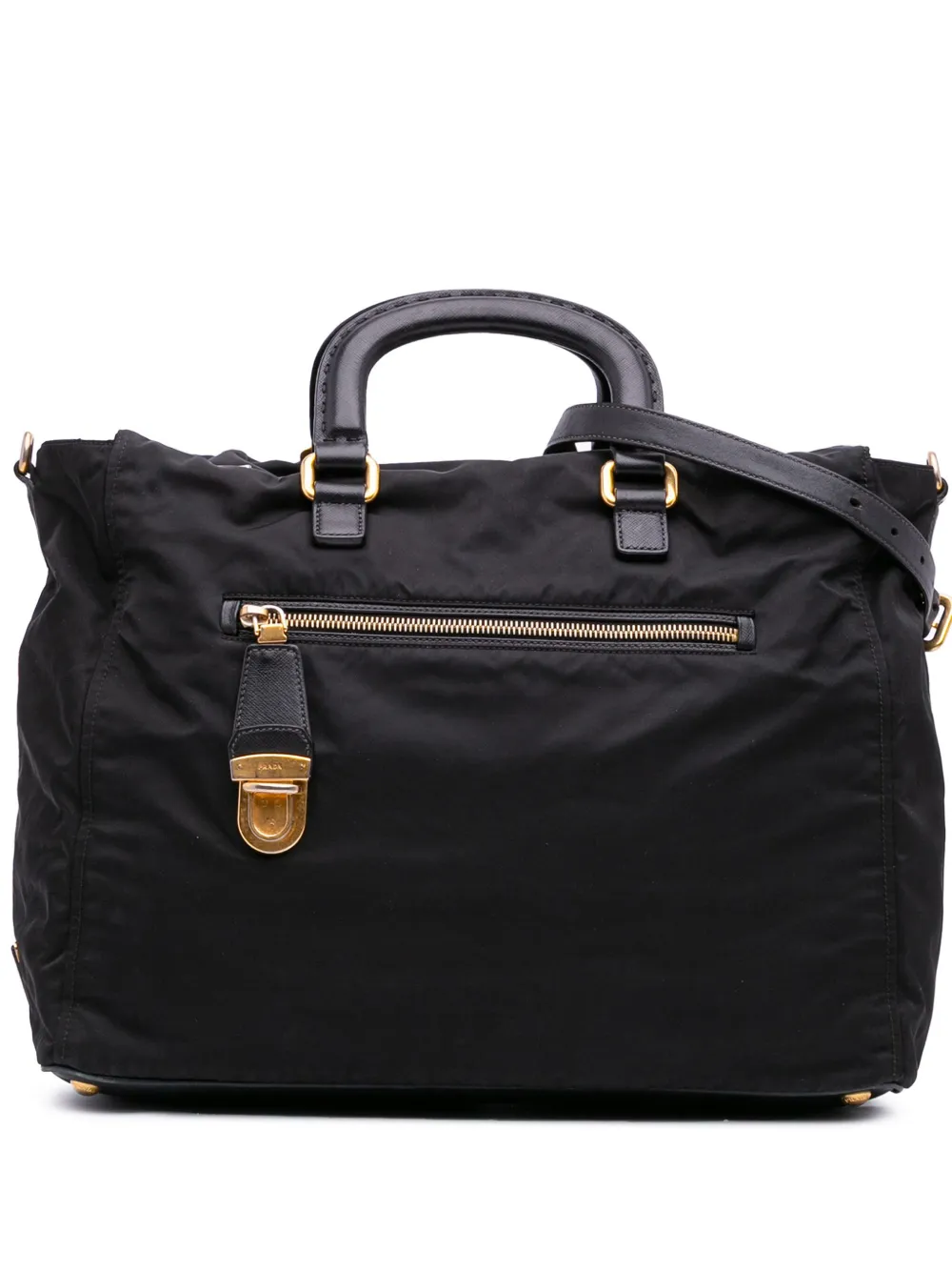 Prada Pre-Owned 2000-2025 サフィアーノトリム テスート サッチェルバッグ - ブラック Prada Pre-Owned 2000-2025 サフィアーノトリム テスート サッチェルバッグ - ブラック