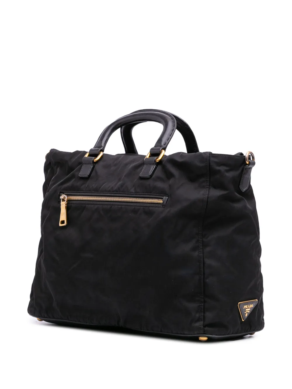 Pre-owned Prada 2000-2025 Saffiano Trimmed Tessuto Satchel In Black