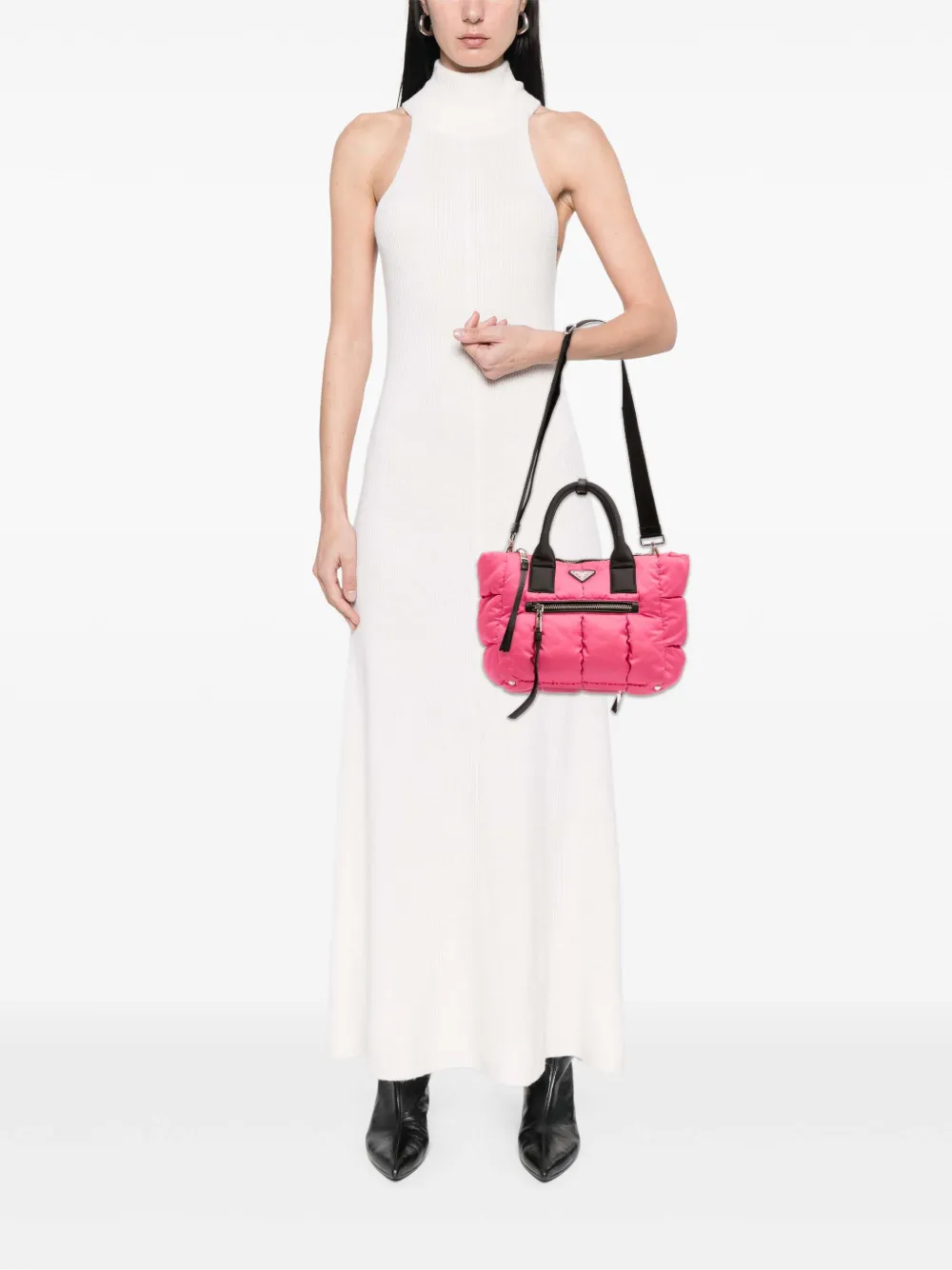 Pre-owned Prada 2013-2025 Tessuto Bomber Satchel In Pink