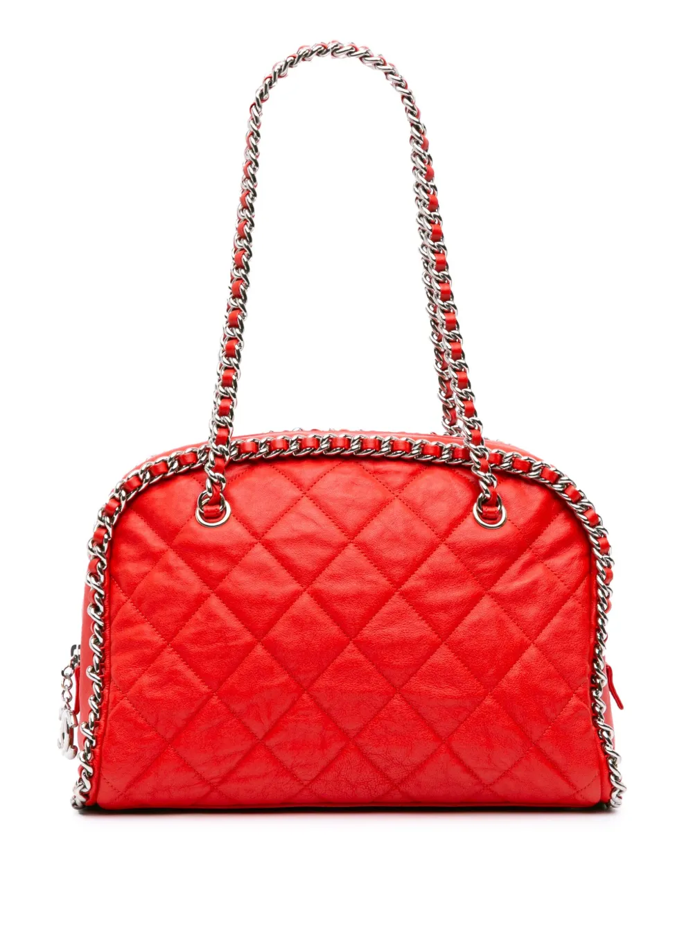 CHANEL Pre-Owned 2011 マトラッセ ウォッシュドラムスキン チェーンアラウンド ボウラー ショルダーバッグ - レッド CHANEL Pre-Owned 2011 マトラッセ ウォッシュドラムスキン チェーンアラウンド ボウラー ショルダーバッグ - レッド